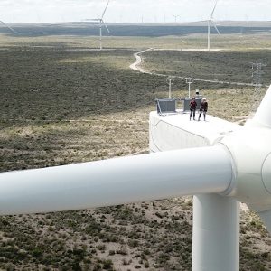 Aerial view of large wind