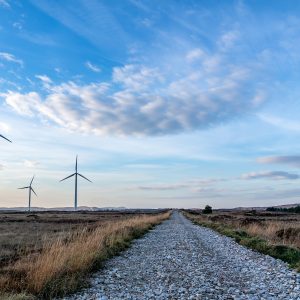 PORTNOO , IRELAND - DECEMBER 06 2020 : The Loughderryduff windfarm is producing between Ardara and Portnoo.